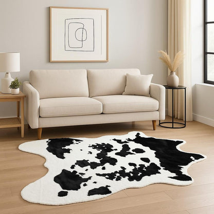 4' X 5' Brown And White Cowhide Print Hand Knotted Area Rug
