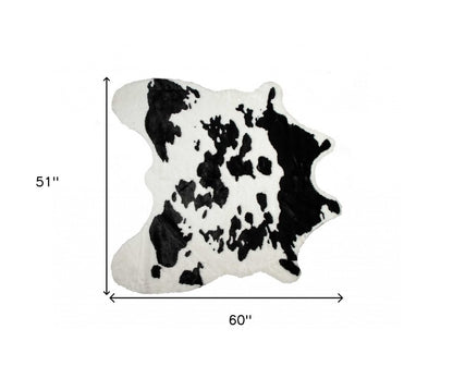 4' X 5' Brown And White Faux Fur Animal Print Washable Area Rug