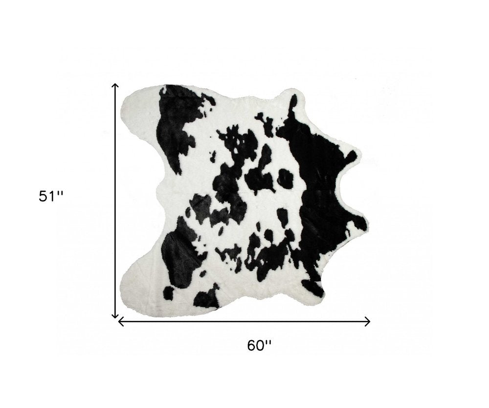 4' X 5' Brown And White Faux Fur Animal Print Washable Area Rug