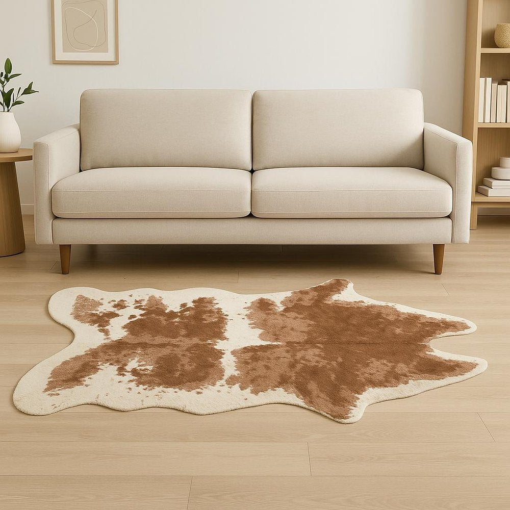 4' X 5' Brown And Ivory Faux Cowhide Animal Print Area Rug