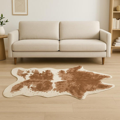 4' X 5' Brown And Ivory Faux Cowhide Animal Print Area Rug