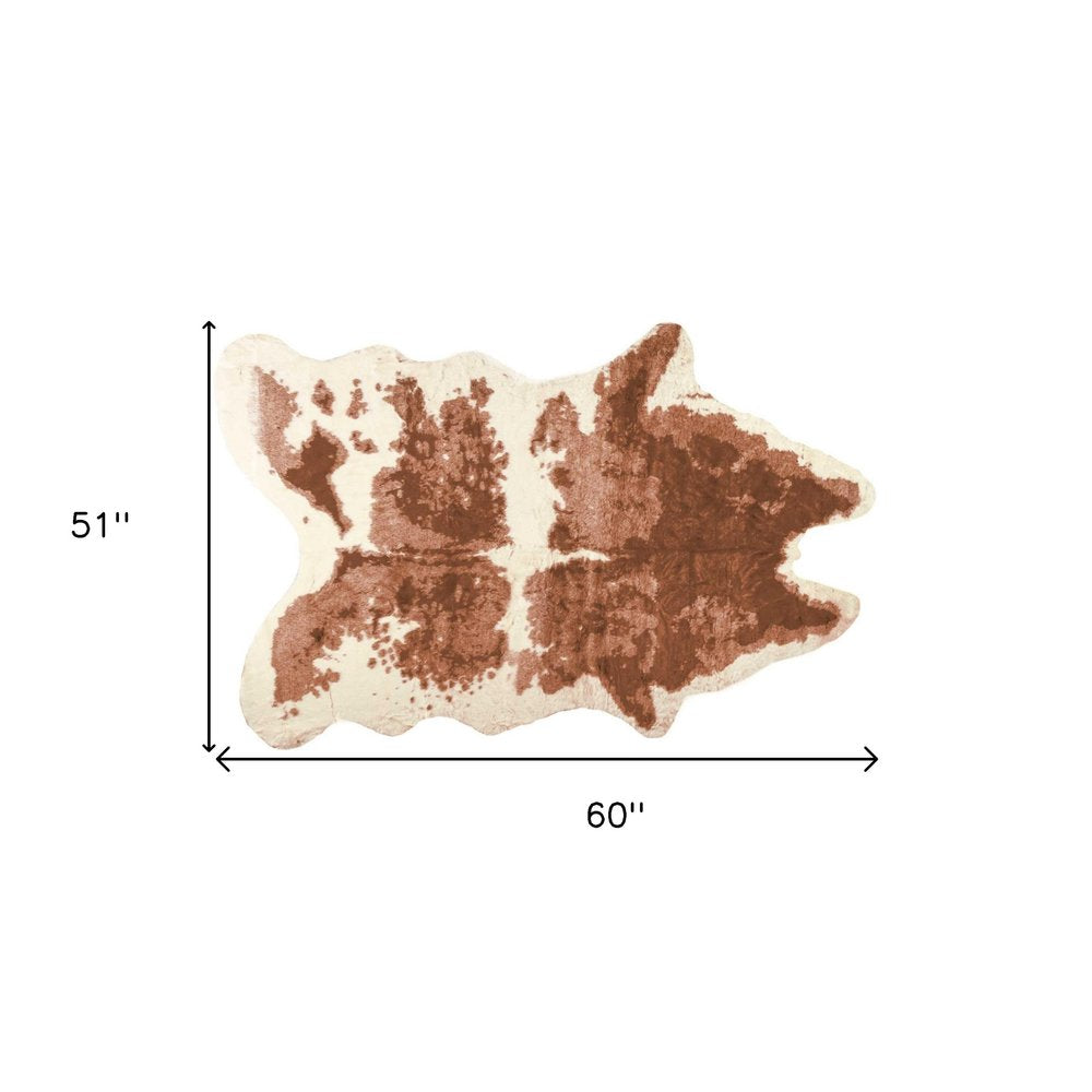 4' X 5' Brown And Ivory Faux Cowhide Animal Print Area Rug