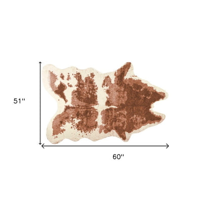 4' X 5' Brown And Ivory Faux Cowhide Animal Print Area Rug