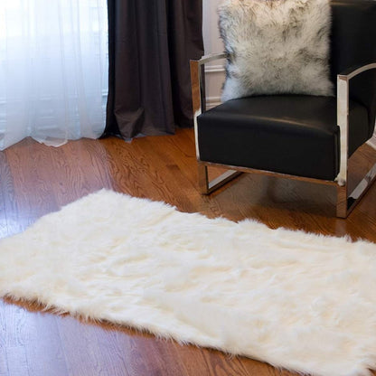 3' X 5' Off White Faux Fur Shag Area Rug