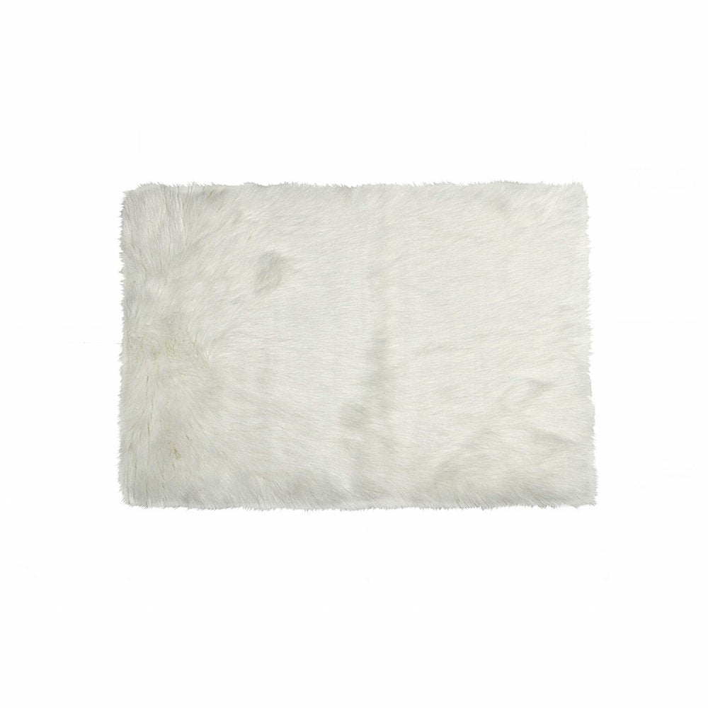 5' X 8' Off White Faux Fur Area Rug