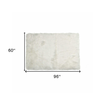 5' X 8' Off White Faux Fur Flokati Area Rug