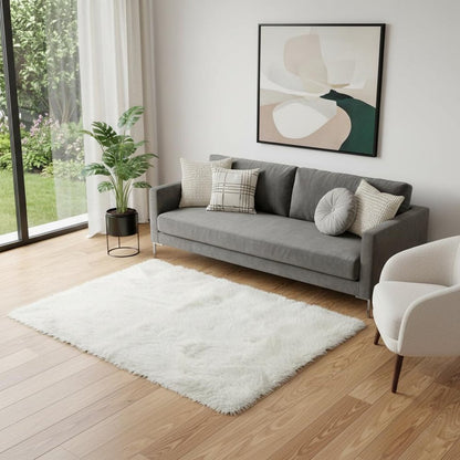 5' X 8' Off White Faux Fur Area Rug