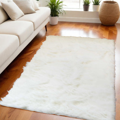 5' X 8' Off White Faux Fur Flokati Area Rug