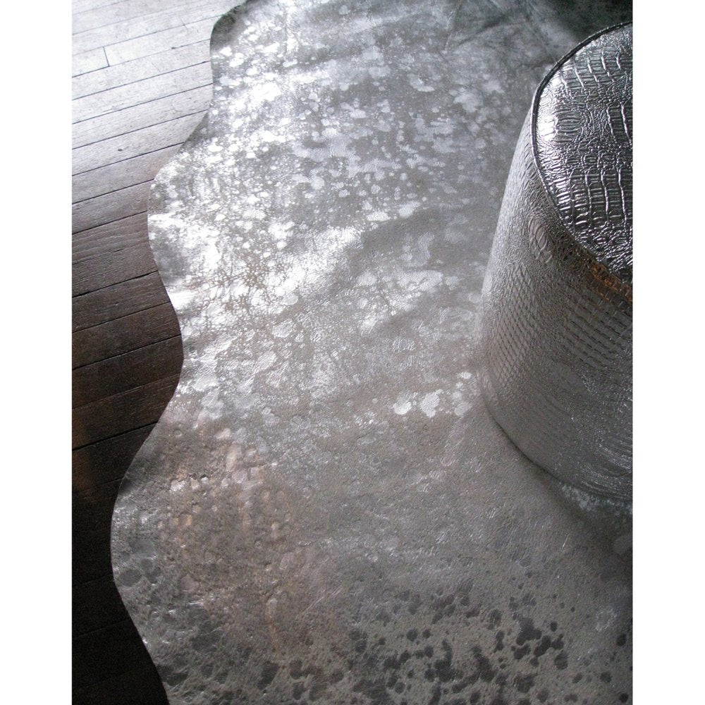 6' X 7' Red And Silver Cowhide Area Rug