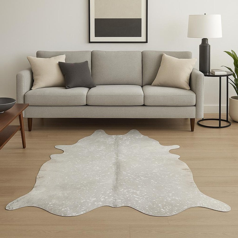 6' X 7' Red And Silver Cowhide Area Rug
