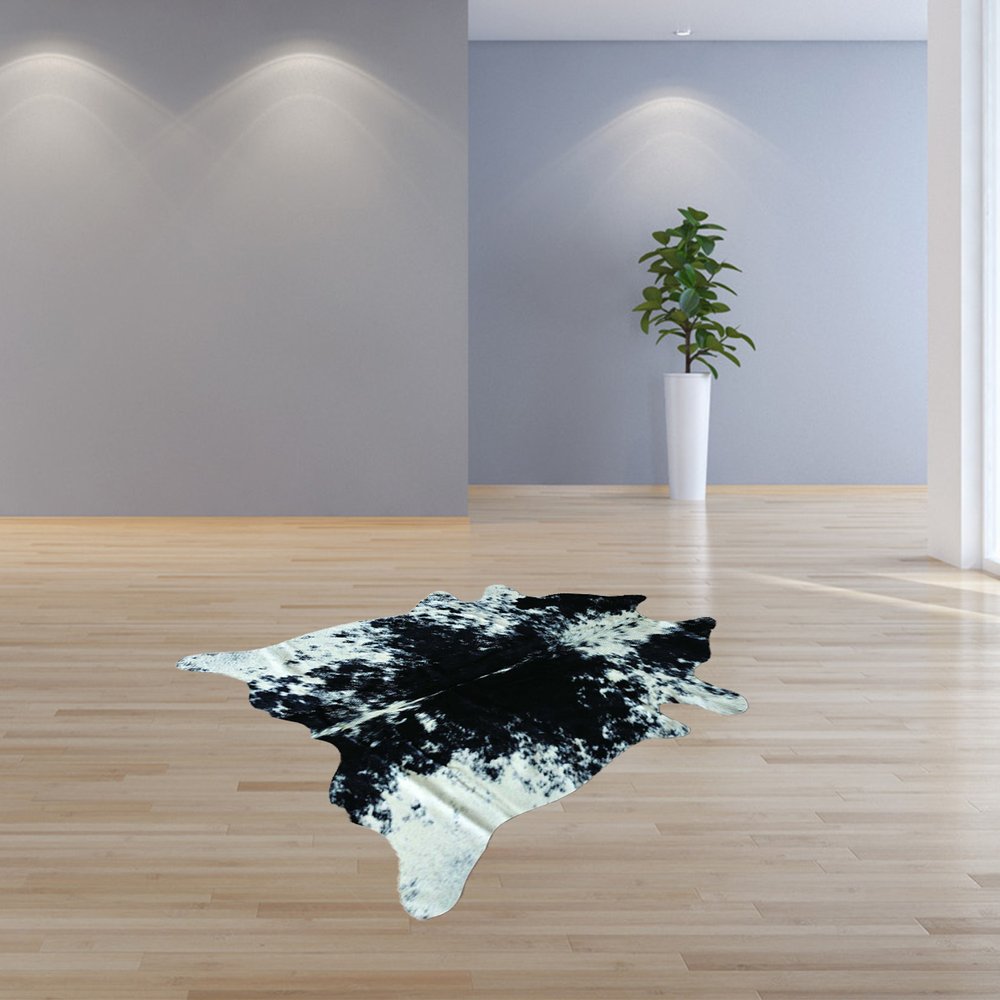 6' X 7' Black And White Cowhide Animal Print Handmade Area Rug