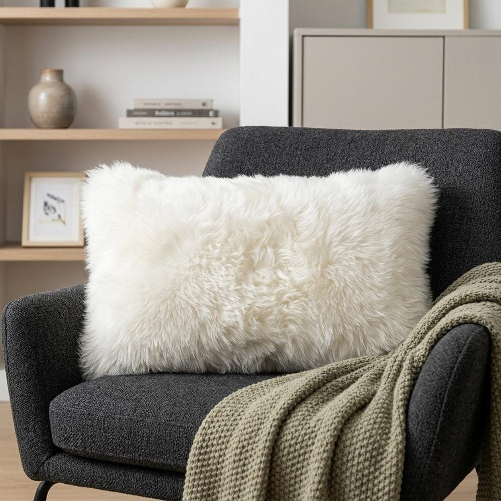 12" X 20" Natural Sheepskin Throw Pillow