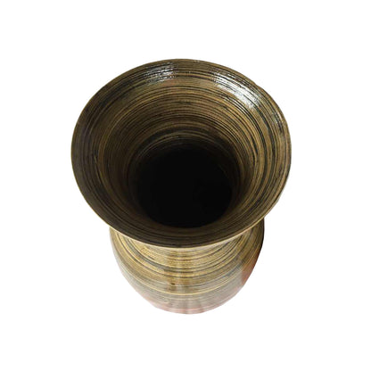 30" Gold and Brown Striped Urn Bamboo Floor Vase