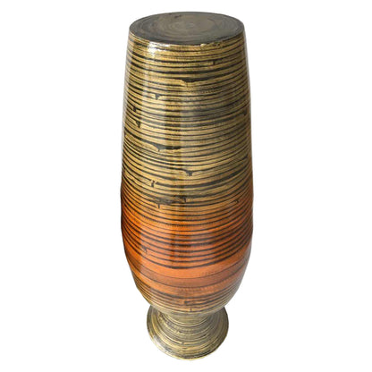 30" Gold and Brown Striped Urn Bamboo Floor Vase