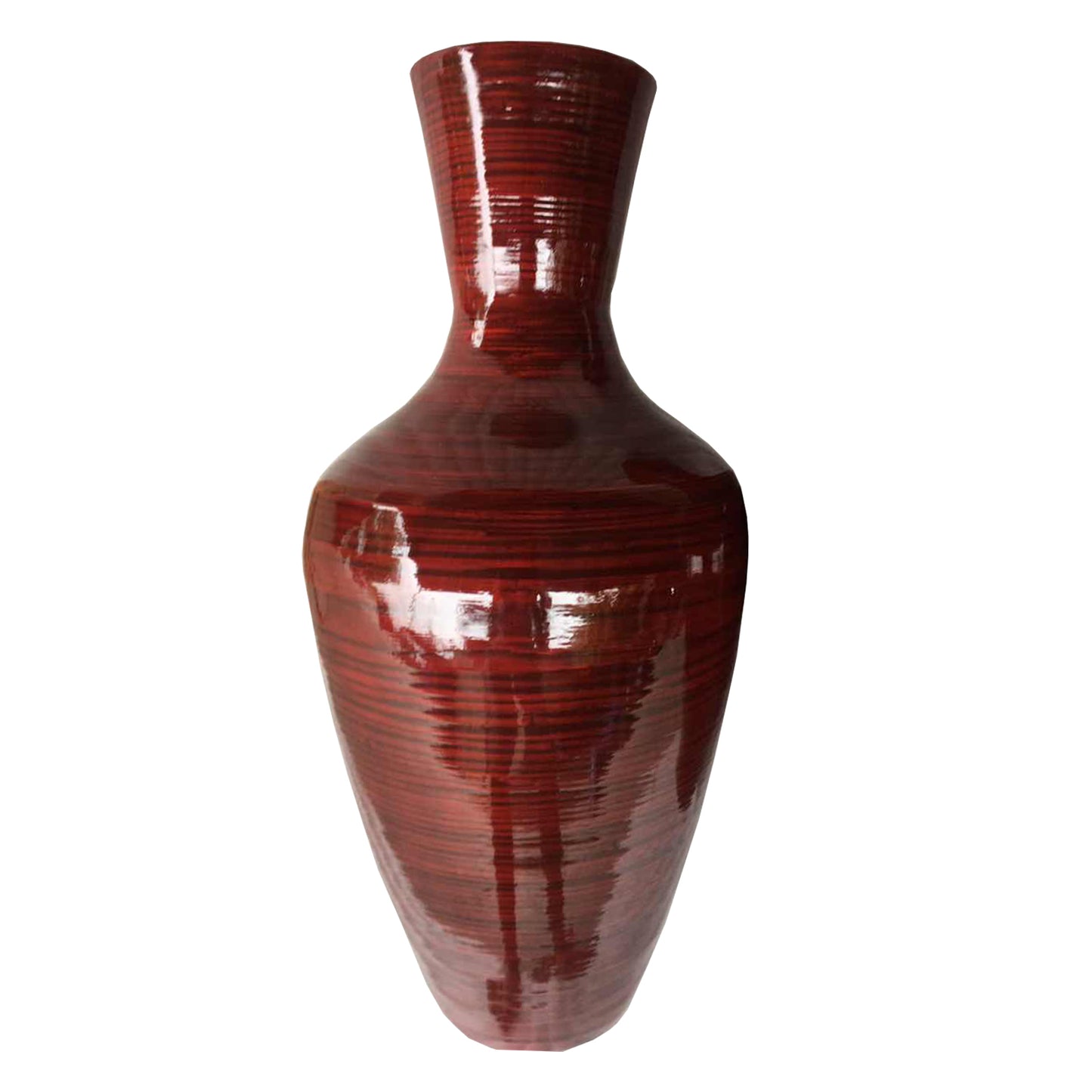 30" Red Lacquer Spun Bamboo Floor Vase