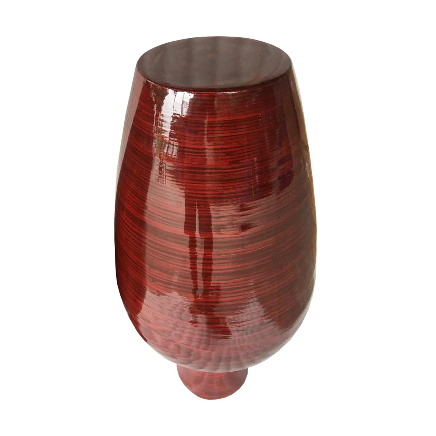 30" Red Lacquer Spun Bamboo Floor Vase