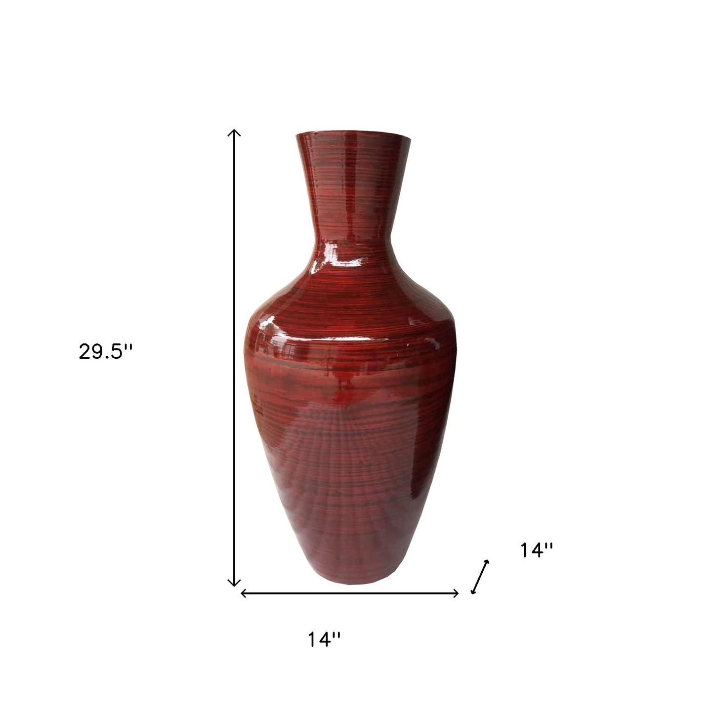 30" Red Lacquer Spun Bamboo Floor Vase