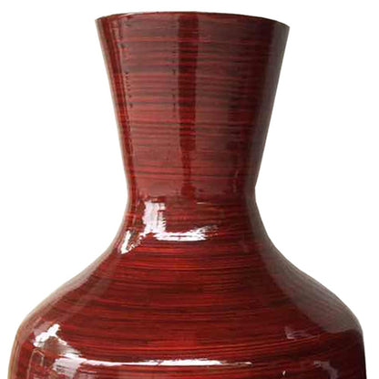 30" Red Lacquer Spun Bamboo Floor Vase