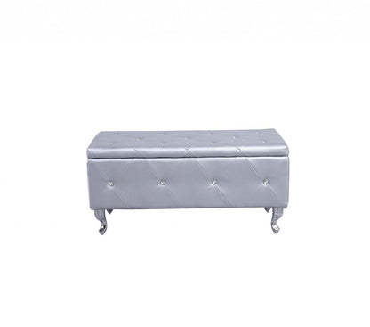 38" Silver Faux Leather Storage Bench With Flip Top