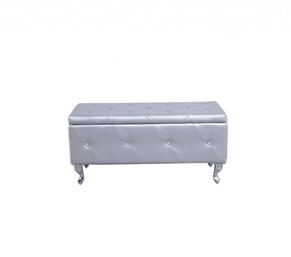 38" Silver Faux Leather Storage Bench With Flip Top