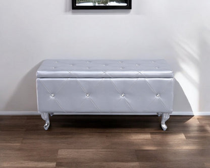 38" Silver Faux Leather Storage Bench With Flip Top