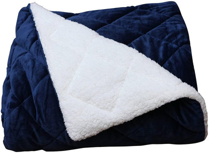 60" X 80" Navy Blue Fleece And Microfiber Quilted Plush Throw Blanket