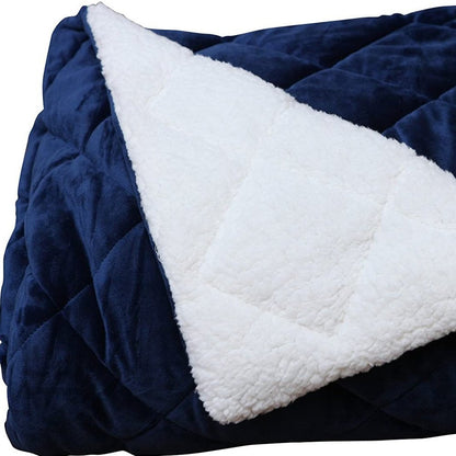 60" X 80" Navy Blue Fleece And Microfiber Quilted Plush Throw Blanket