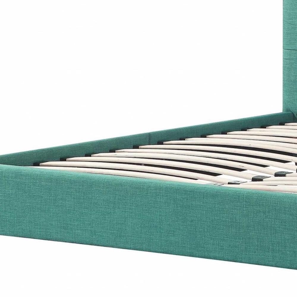 California King Blue Modern Upholstered Square Stitched Platform Bed