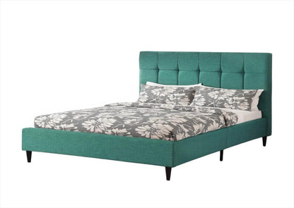 California King Blue Modern Upholstered Square Stitched Platform Bed