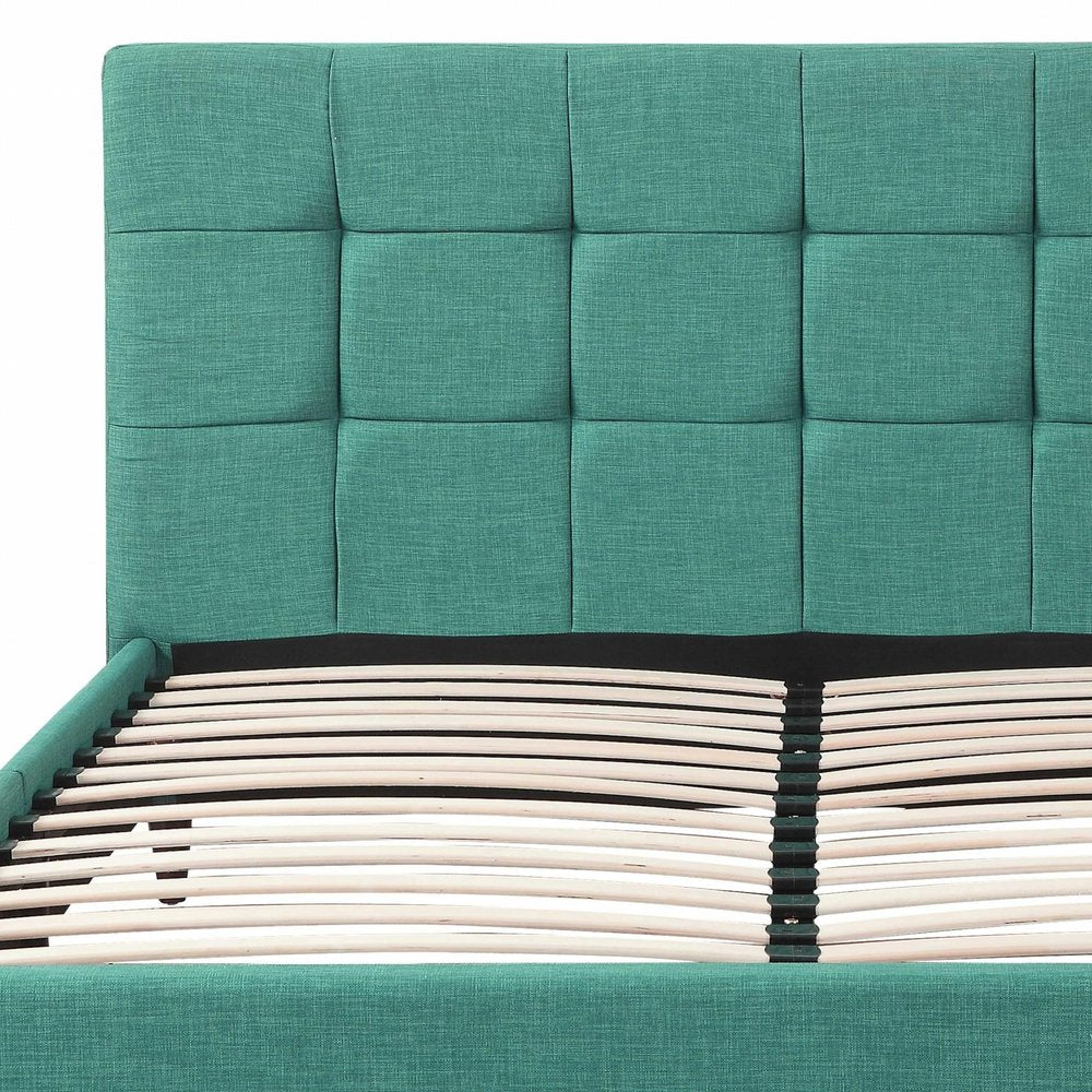 Turquoise Tufted Fabric Upholstered Queen Bed Frame