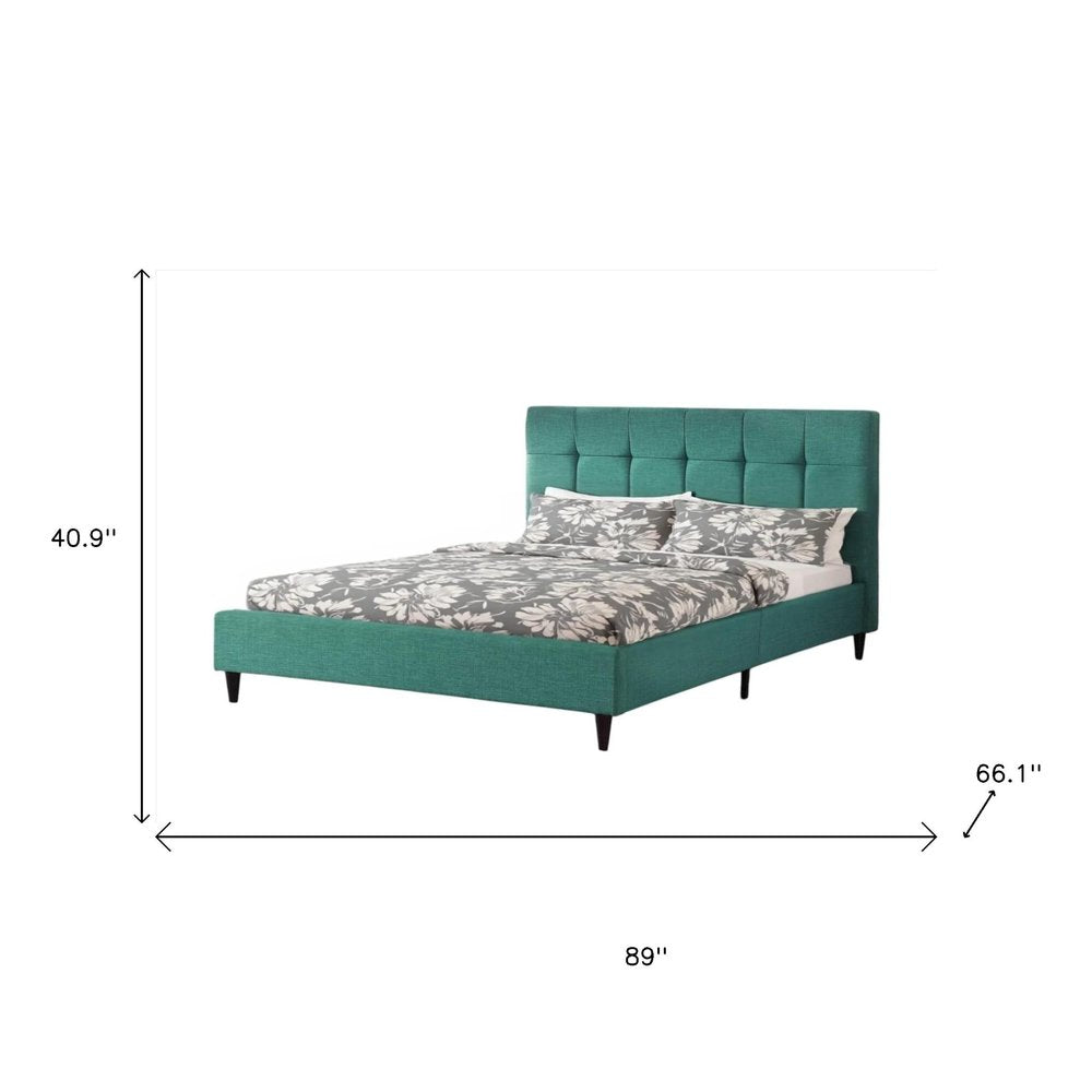 Turquoise Tufted Fabric Upholstered Queen Bed Frame