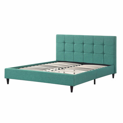 Turquoise Tufted Fabric Upholstered Queen Bed Frame