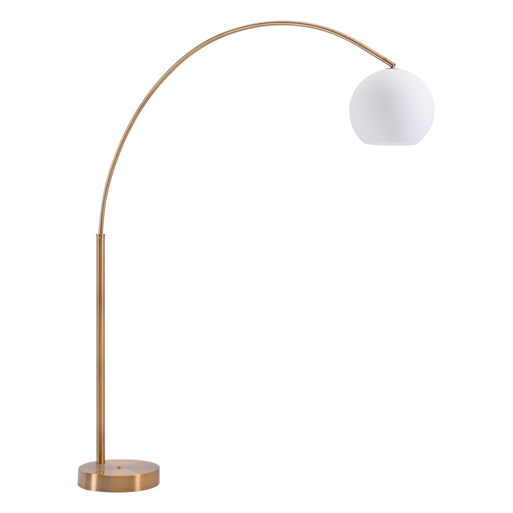 75" Brushed Brass Floor Lamp With White Glass Shade