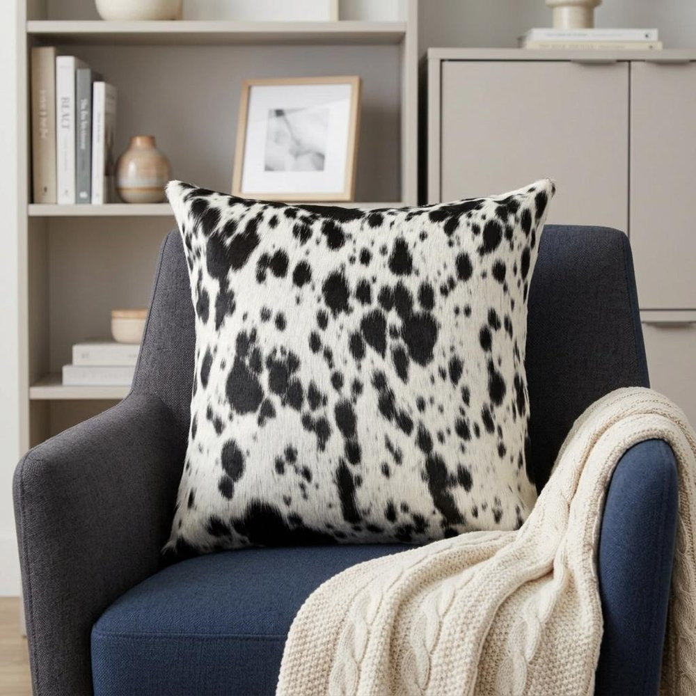 18" Black Cowhide Throw Pillow