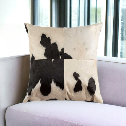 18" Black Cowhide Throw Pillow