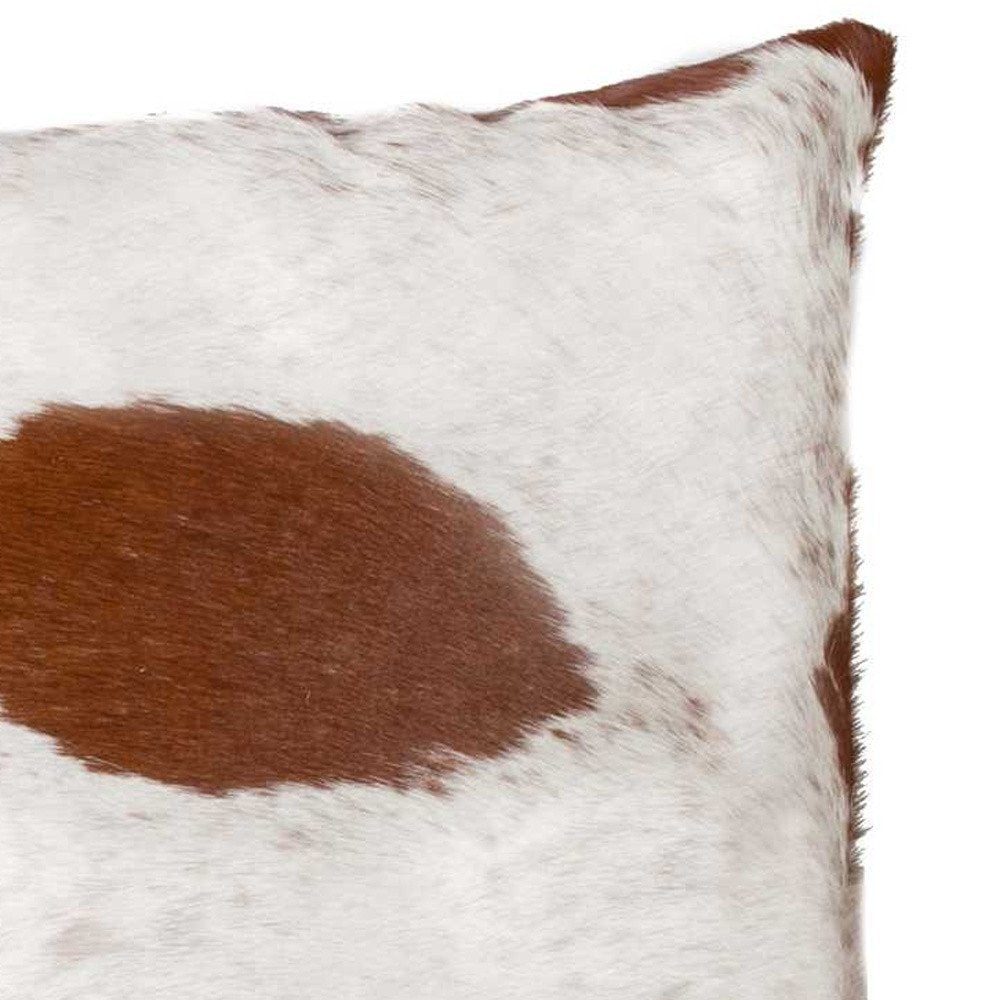 18" Brown and White Cowhide Throw Pillow