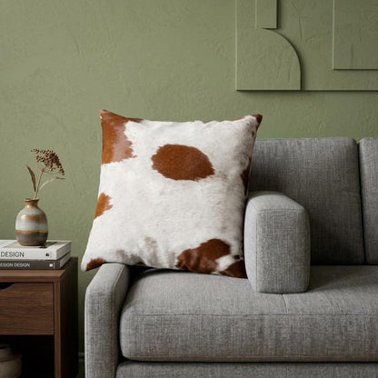18" Brown and White Cowhide Throw Pillow