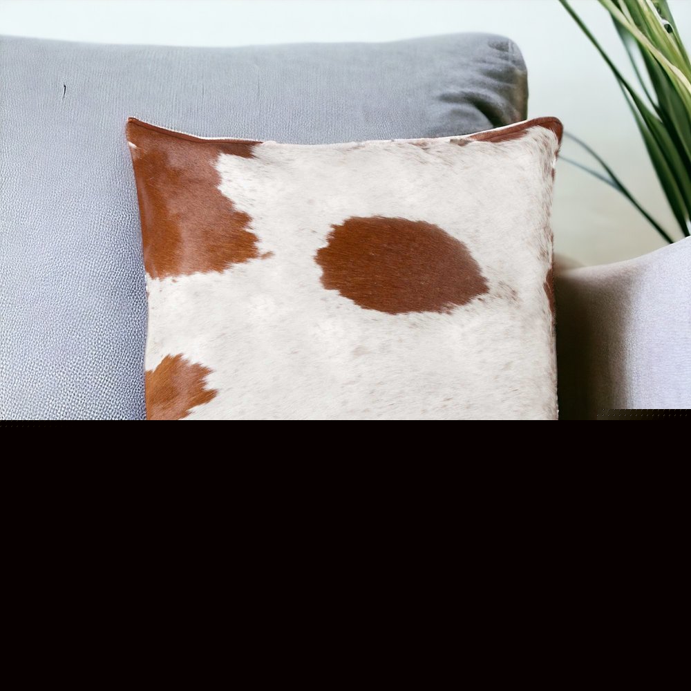 18" Brown and White Cowhide Throw Pillow
