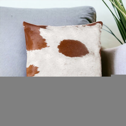 18" Brown and White Cowhide Throw Pillow