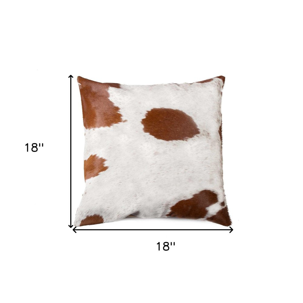 18" Brown and White Cowhide Throw Pillow