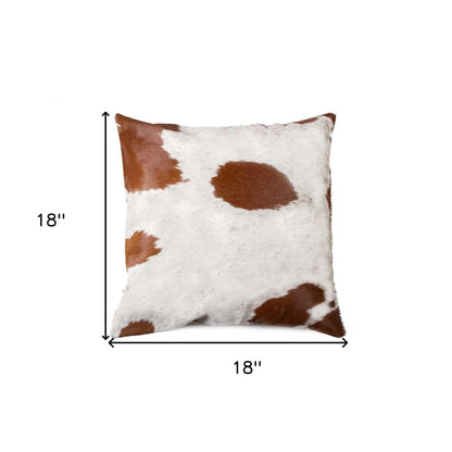 18" Brown and White Cowhide Throw Pillow