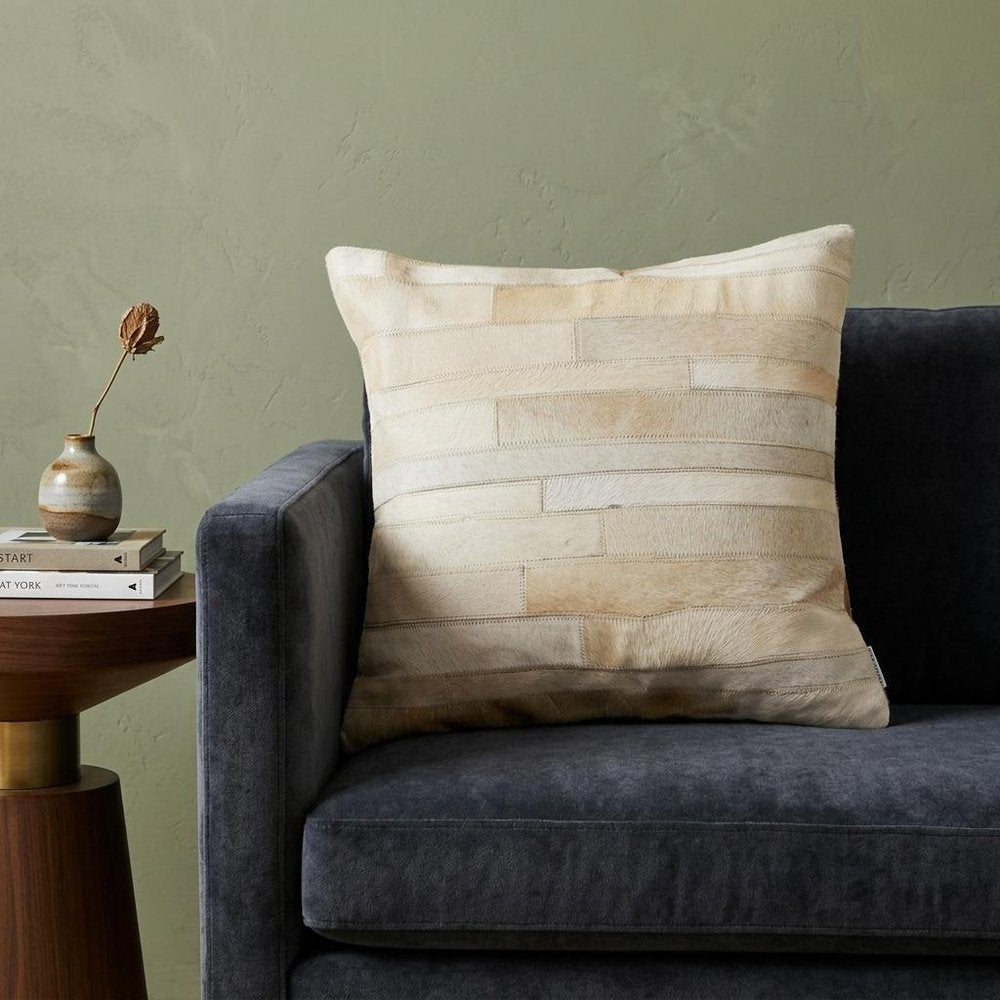 18" Tan Cowhide Throw Pillow