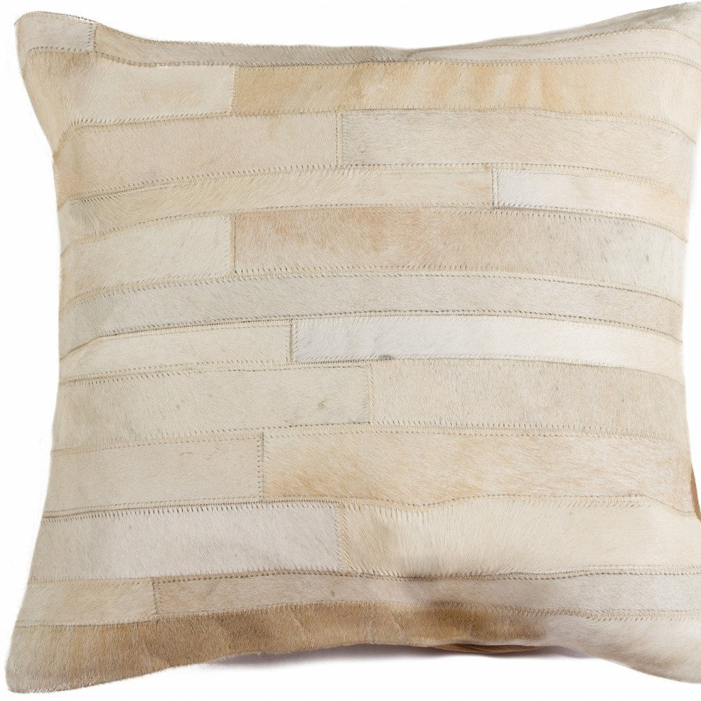 18" Tan Cowhide Throw Pillow