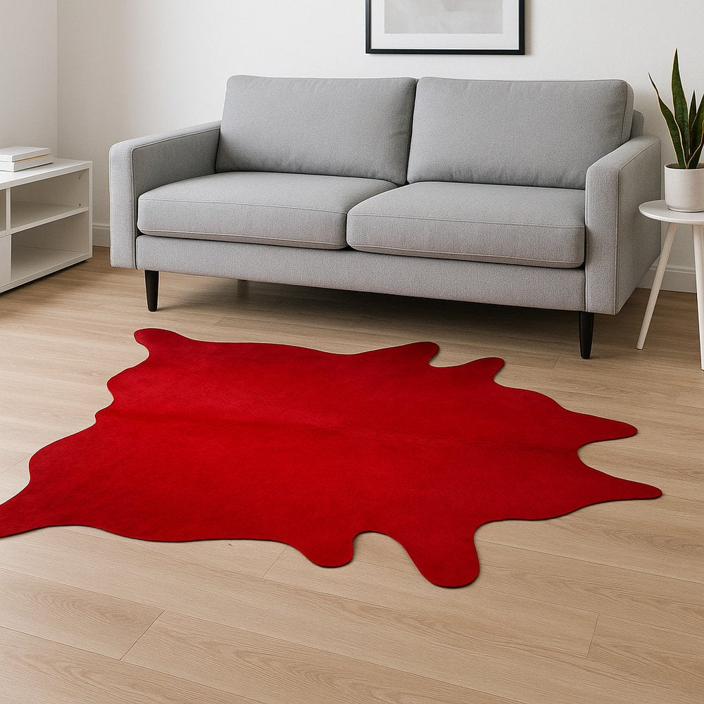 6' X 7' Red Cowhide Area Rug
