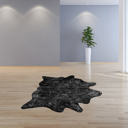 6' X 7' Black And Silver Cowhide Animal Print Area Rug