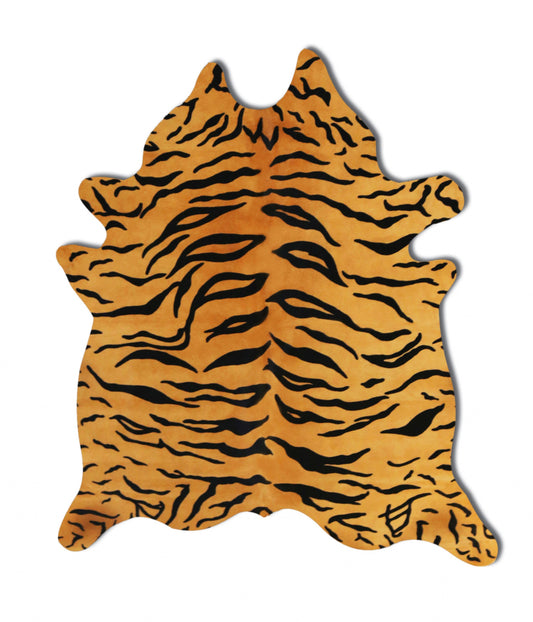 72" X 84" Tiger Chocolate On Natural Cowhide - Rug