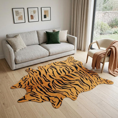 72" X 84" Tiger Chocolate On Natural Cowhide - Rug