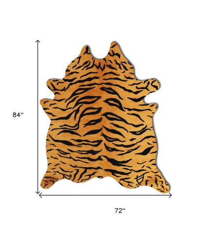 72" X 84" Tiger Chocolate On Natural Cowhide - Rug
