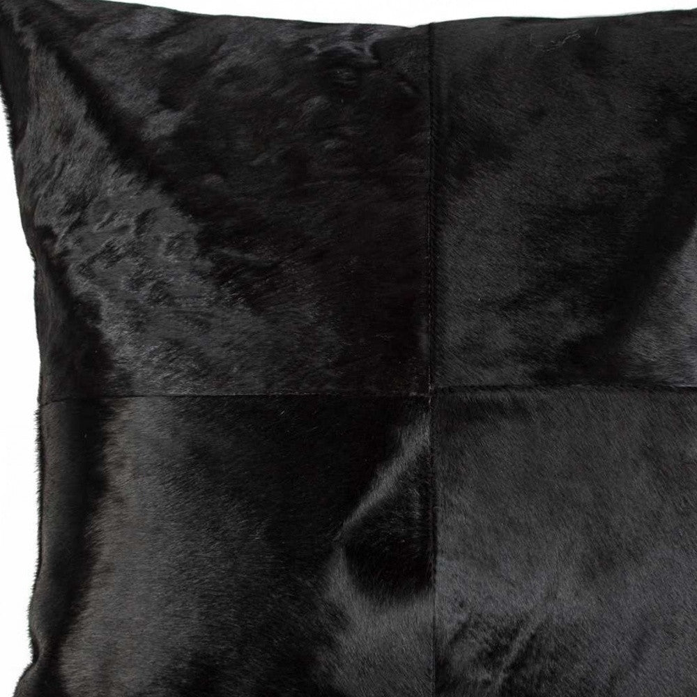 18" Black Cowhide Throw Pillow