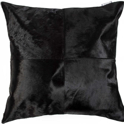 18" Black Cowhide Throw Pillow